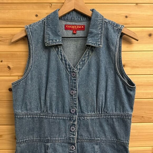 Vintage Casablanca Size Medium Denim Button Front Collared Sleeveless Maxi Dress - Picture 2 of 13